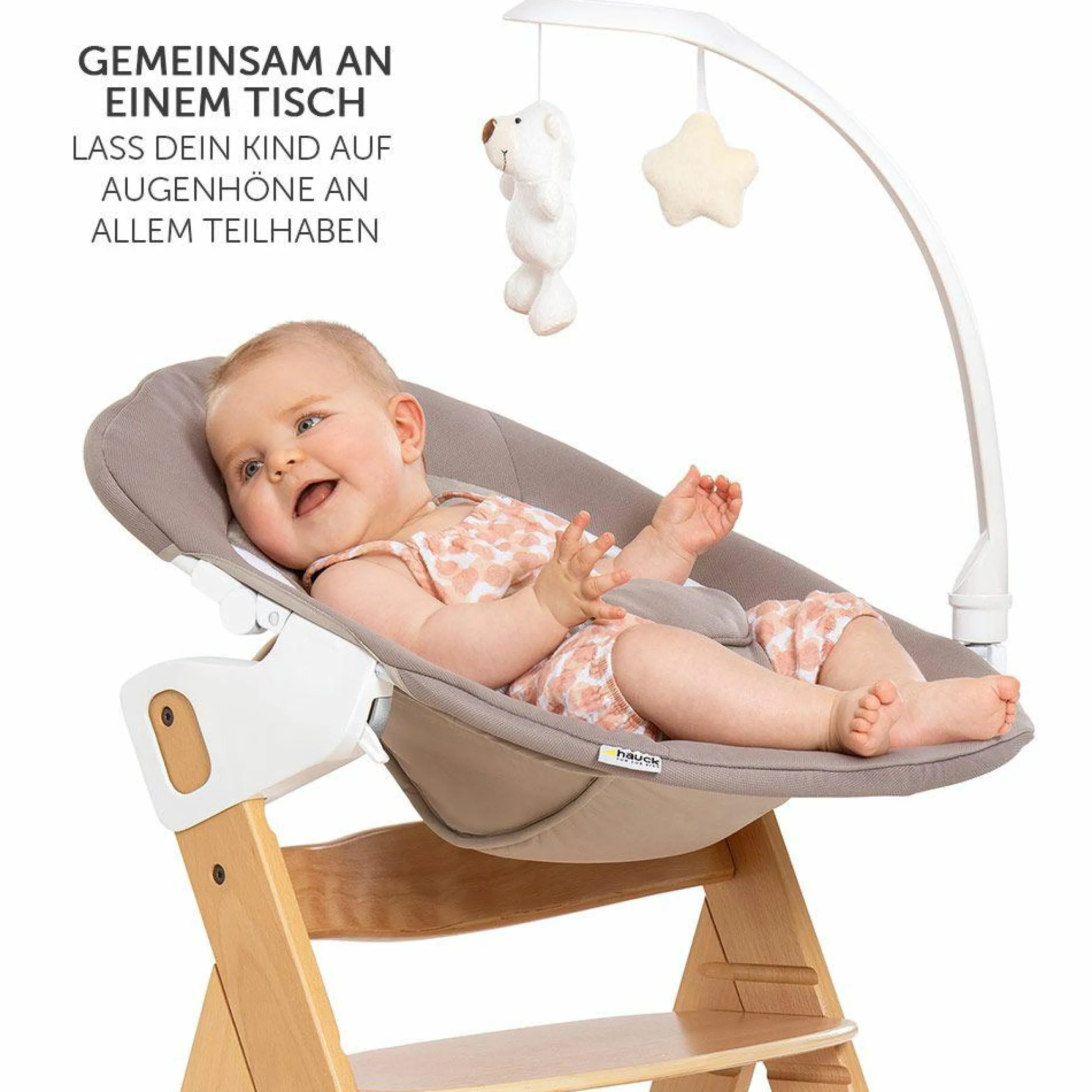 Alpha Plus Natur Newborn Set Deluxe - 4-tlg. Hochstuhl + 2in1 Neugeboreneneinsatz (verstellbar) + Sitzpolster