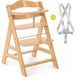 Alpha Plus Natur Newborn Set Deluxe - 4-tlg. Hochstuhl + 2in1 Neugeboreneneinsatz (verstellbar) + Sitzpolster