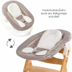 Alpha Plus Natur Newborn Set - 3-tlg. Hochstuhl + Neugeboreneneinsatz & Wippe Stretch Beige