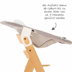 Alpha Plus Natur Newborn Set - 4-tlg. Hochstuhl + Neugeboreneneinsatz & Wippe Stretch Beige + Sitzpolster