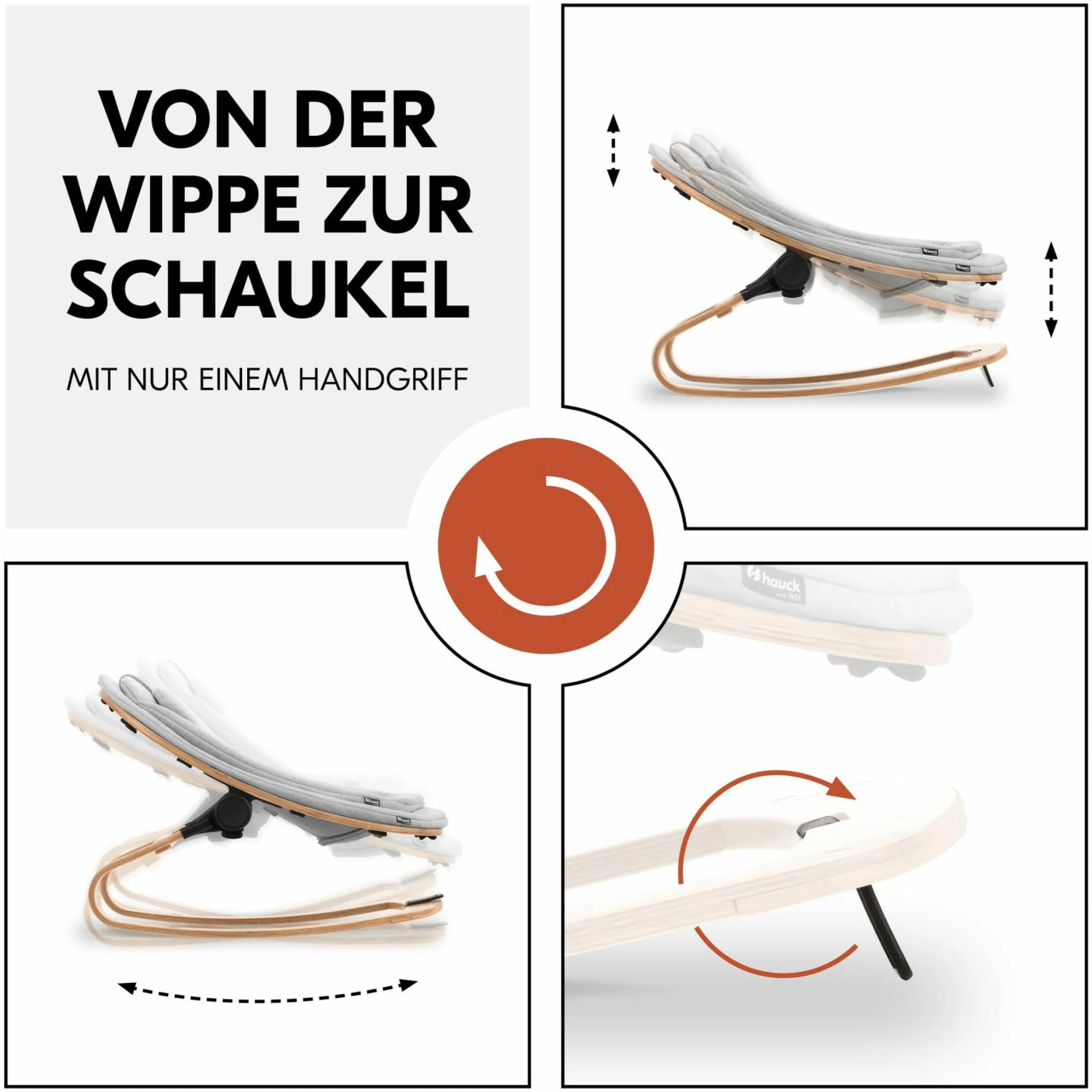 Alpha Plus Natur 4-tlg. Newborn Set Eco - Hochstuhl + 2in1 Babyaufsatz & Wippe + Sitzkissen - Light Grey / Charcoal