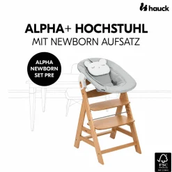 Alpha Plus Nature Grey Newborn Set - Hochstuhl + Neugeborenenaufsatz - Pastell Bear