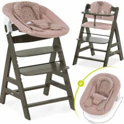 Alpha Plus Select Charcoal 4-tlg. Newborn Set Disney - Hochstuhl + 2in1 Babyaufsatz & Wippe Bambi + Sitzkissen Minnie Mouse - Rose