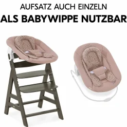 Alpha Plus Select Charcoal 4-tlg. Newborn Set Disney - Hochstuhl + 2in1 Babyaufsatz & Wippe Bambi + Sitzkissen Minnie Mouse - Rose