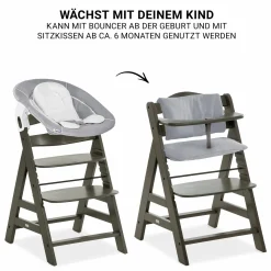 Alpha Plus Select Charcoal 4-tlg. Newborn Set - Hochstuhl + 2in1 Babyaufsatz & Wippe + Sitzkissen - Stretch Grey