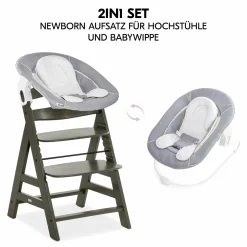 Alpha Plus Select Charcoal 4-tlg. Newborn Set - Hochstuhl + 2in1 Babyaufsatz & Wippe + Sitzkissen - Stretch Grey