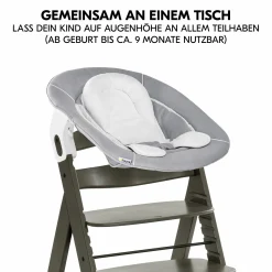 Alpha Plus Select Charcoal 4-tlg. Newborn Set - Hochstuhl + 2in1 Babyaufsatz & Wippe + Sitzkissen - Stretch Grey