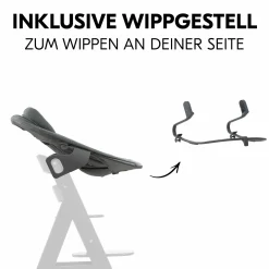 Alpha Plus Vanilla 4-tlg. Newborn Set - Hochstuhl + 2in1 Babyaufsatz & Wippe Premium + Sitzkissen - Dark Grey