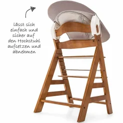 Alpha Plus Walnut Newborn Set - 3-tlg. Hochstuhl + Neugeboreneneinsatz & Wippe Stretch Beige