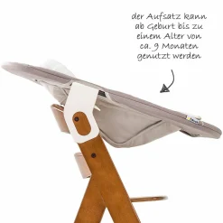 Alpha Plus Walnut Newborn Set - 3-tlg. Hochstuhl + Neugeboreneneinsatz & Wippe Stretch Beige