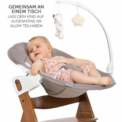 Alpha Plus Walnut Newborn Set Deluxe - 4-tlg. Hochstuhl + Neugeborenenaufsatz (Rückenlehne verstellbar) + Sitzkissen
