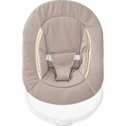 Alpha Plus Walnut Newborn Set - 4-tlg. Hochstuhl + Neugeborenenaufsatz & Wippe Stretch Beige + Sitzkissen
