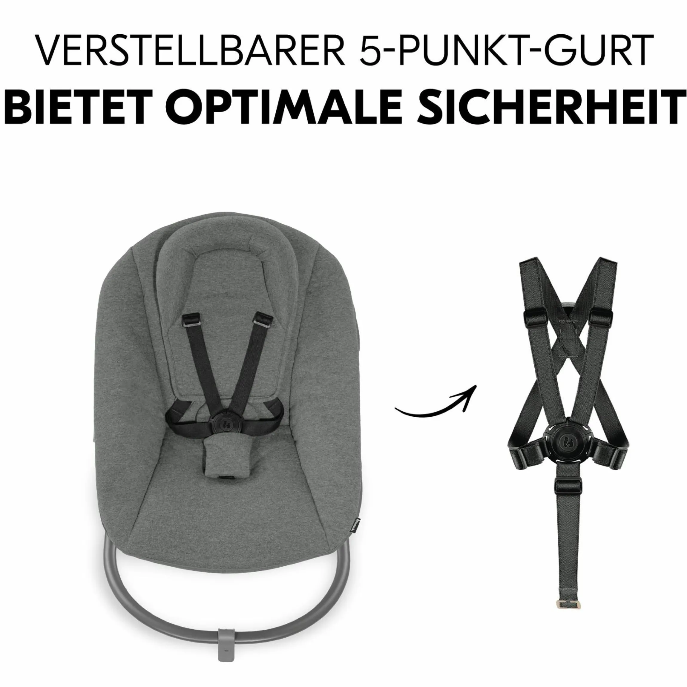 Alpha Plus Walnut 4-tlg. Newborn Set Dark Grey - Hochstuhl + Neugeboreneneinsatz & Wippe Premium + Sitzkissen