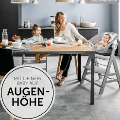 Alpha Plus Walnut 4-tlg. Newborn Set - Disney Pooh - Hochstuhl + Neugeboreneneinsatz & Wippe + Sitzpolster