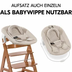 Alpha Plus Walnut 4-tlg. Newborn Set - Disney Pooh - Hochstuhl + Neugeboreneneinsatz & Wippe + Sitzpolster