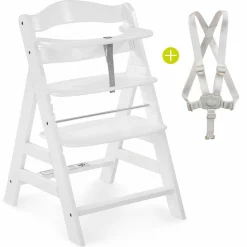 Alpha Plus Weiß Newborn Set Deluxe - 4-tlg. Hochstuhl + 2in1 Neugeboreneneinsatz (verstellbar) + Sitzpolster