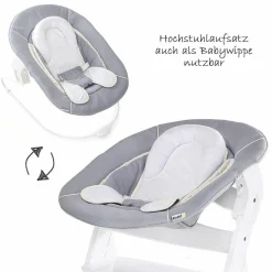 Alpha Plus White Newborn Set - 3-tlg. Hochstuhl + Neugeboreneneinsatz & Wippe Stretch Grey