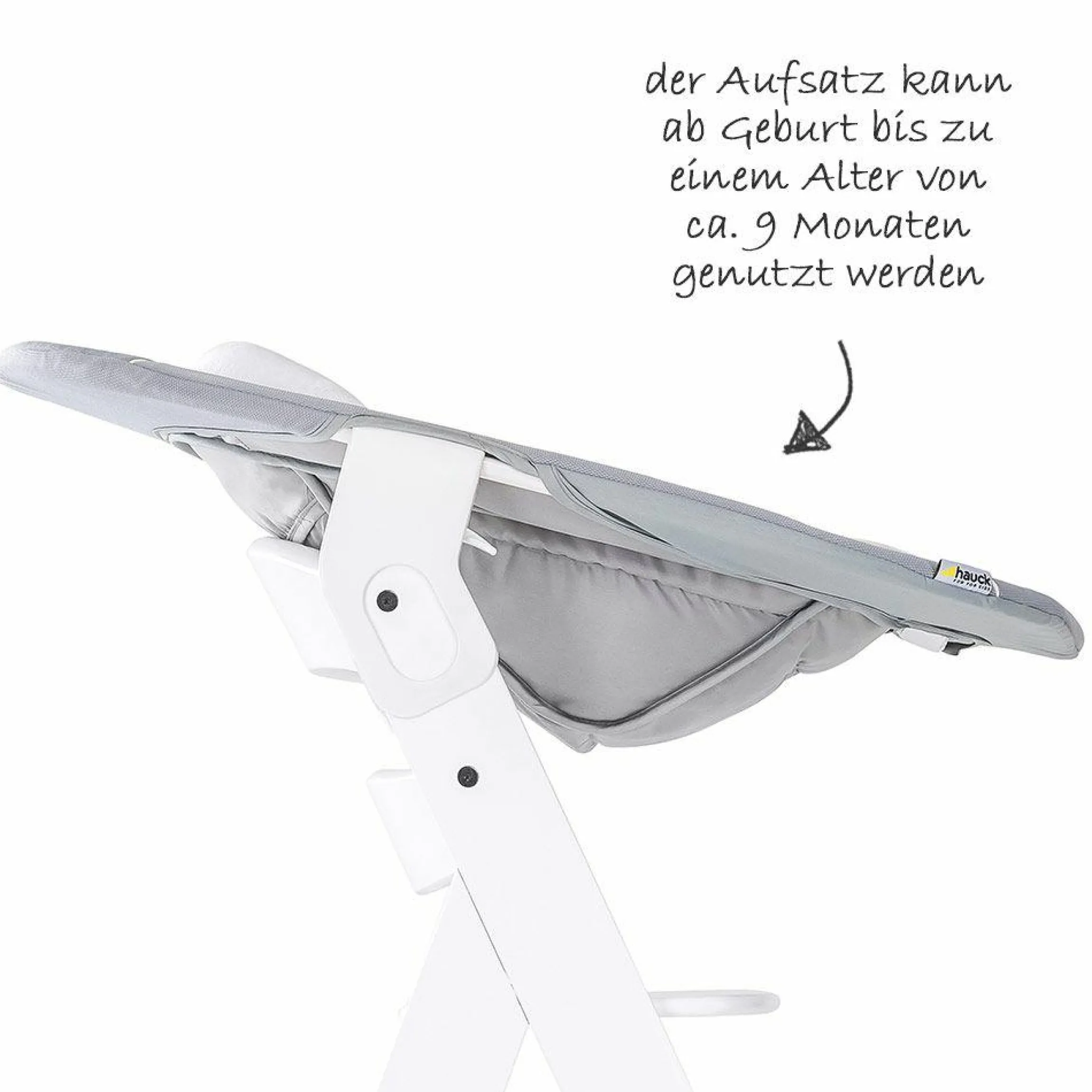 Alpha Plus White Newborn Set - 3-tlg. Hochstuhl + Neugeboreneneinsatz & Wippe Stretch Grey