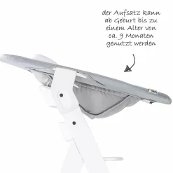 Alpha Plus White Newborn Set - 4-tlg. Hochstuhl + Neugeborenenaufsatz & Wippe Stretch Grey + Sitzkissen