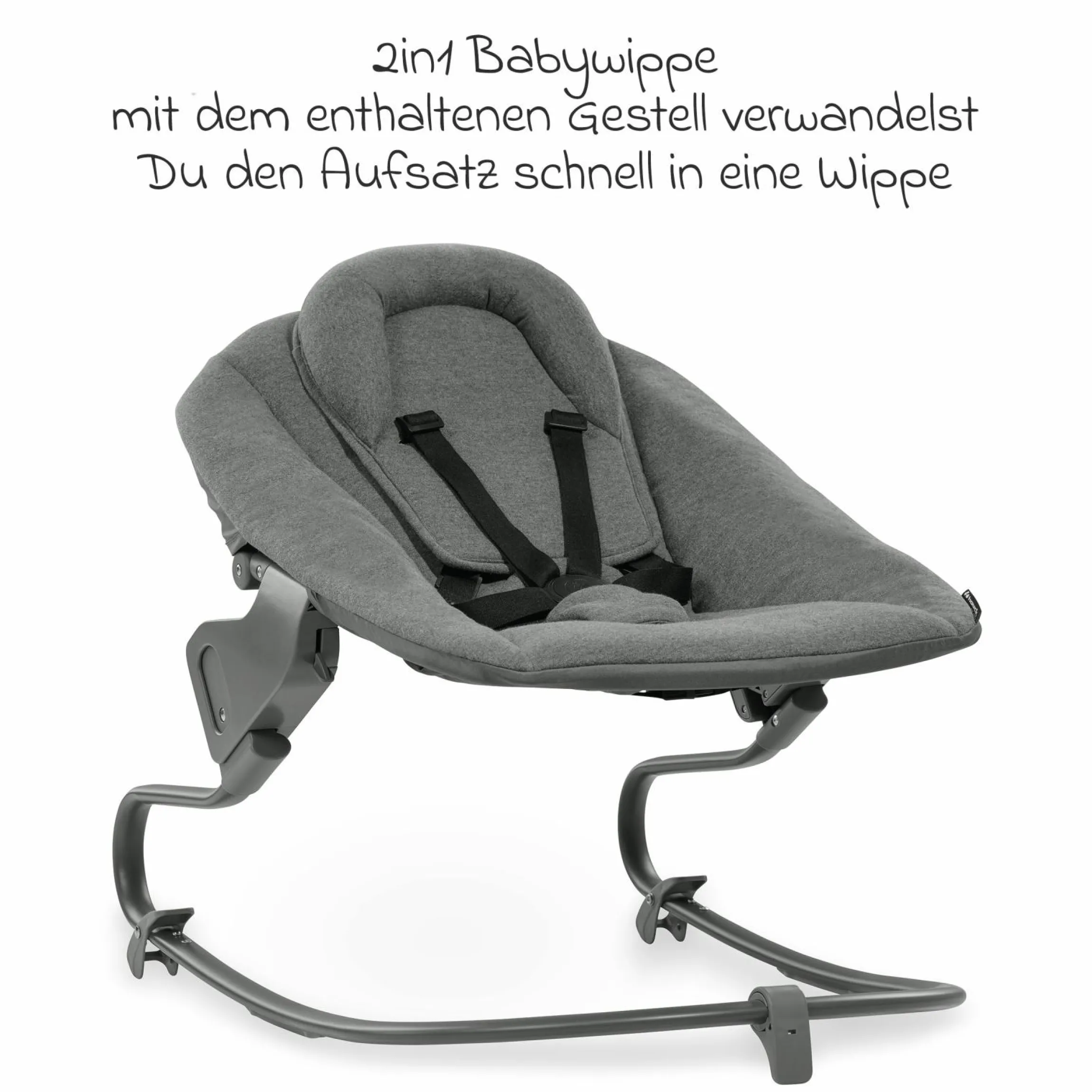 Alpha Plus White 4-tlg. Newborn Set - Hochstuhl + 2in1 Neugeborenen-Aufsatz & Wippe + Hochstuhlauflage - Jersey Charcoal