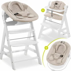 Alpha Plus White 4-tlg. Newborn Set Disney Pooh - Hochstuhl + Neugeborenenaufsatz & Wippe + Sitzkissen