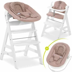 Alpha Plus White 4-tlg. Newborn Set Disney - Hochstuhl + 2in1 Babyaufsatz & Wippe Bambi + Sitzkissen Minnie Mouse - Rose