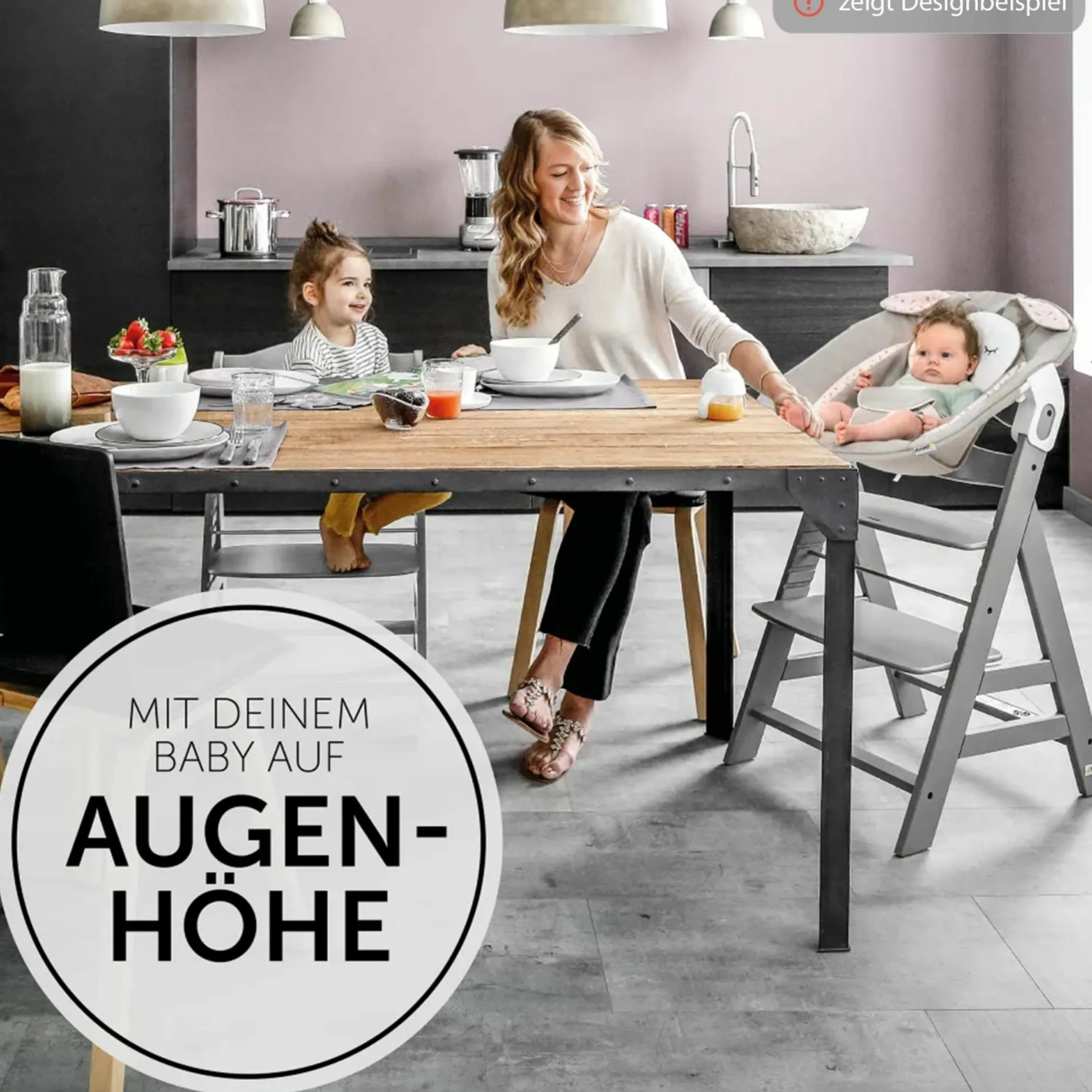 Alpha Plus White 4-tlg. Newborn Set Disney - Hochstuhl + 2in1 Babyaufsatz & Wippe Bambi + Sitzkissen Minnie Mouse - Rose