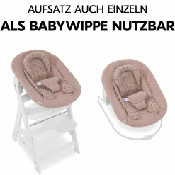 Alpha Plus White 4-tlg. Newborn Set Disney - Hochstuhl + 2in1 Babyaufsatz & Wippe Bambi + Sitzkissen Minnie Mouse - Rose