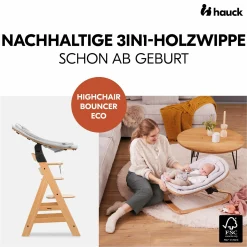 Alpha Plus White 4-tlg. Newborn Set Eco - Hochstuhl + 2in1 Babyaufsatz & Wippe + Sitzkissen - Light Grey / Charcoal