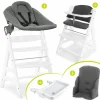 Alpha Plus White XXL Newborn Set - Hochstuhl + 2in1 Aufsatz Bouncer & Wippe + Alpha Tray Essbrett + Sitzverkleinerer + Hochstuhlauflage - Jersey Charcoal