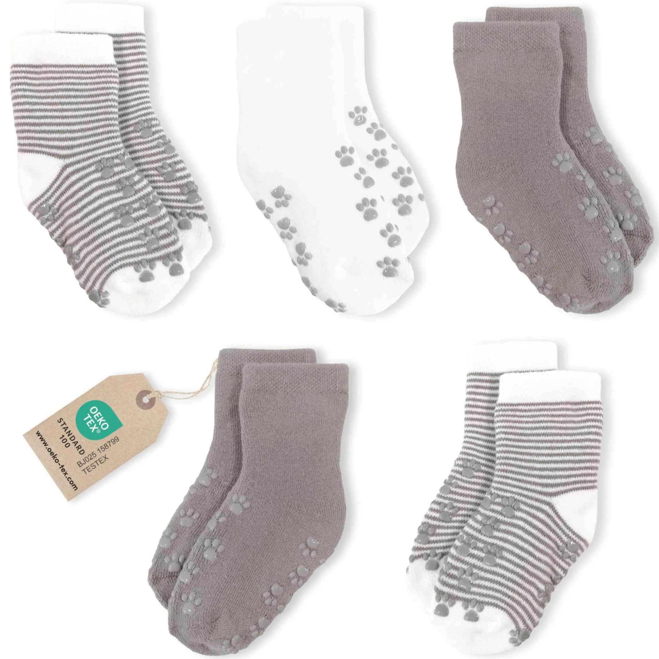 Anti-Rutsch Socken / Krabbelsocken / Stoppersocken 5er Pack - Natur - Gr. 19/20