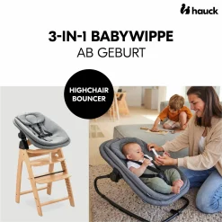 Arketa Beech 4-tlg. Newborn Set - Hochstuhl + 2in1 Babyaufsatz & Wippe + Sitzkissen - Melange Dark Grey