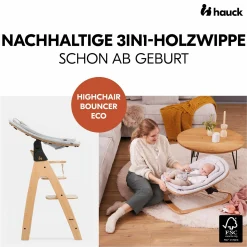 Arketa Beech 4-tlg. Newborn Set Eco - Hochstuhl + 2in1 Babyaufsatz & Wippe + Sitzkissen - Light Grey / Charcoal