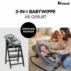 Arketa Blackwashed 4-tlg. Newborn Set - Hochstuhl + 2in1 Babyaufsatz & Wippe + Sitzkissen - Melange Dark Grey