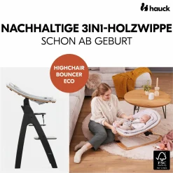 Arketa Blackwashed 4-tlg. Newborn Set Eco - Hochstuhl + 2in1 Babyaufsatz & Wippe + Sitzkissen - Light Grey / Charcoal