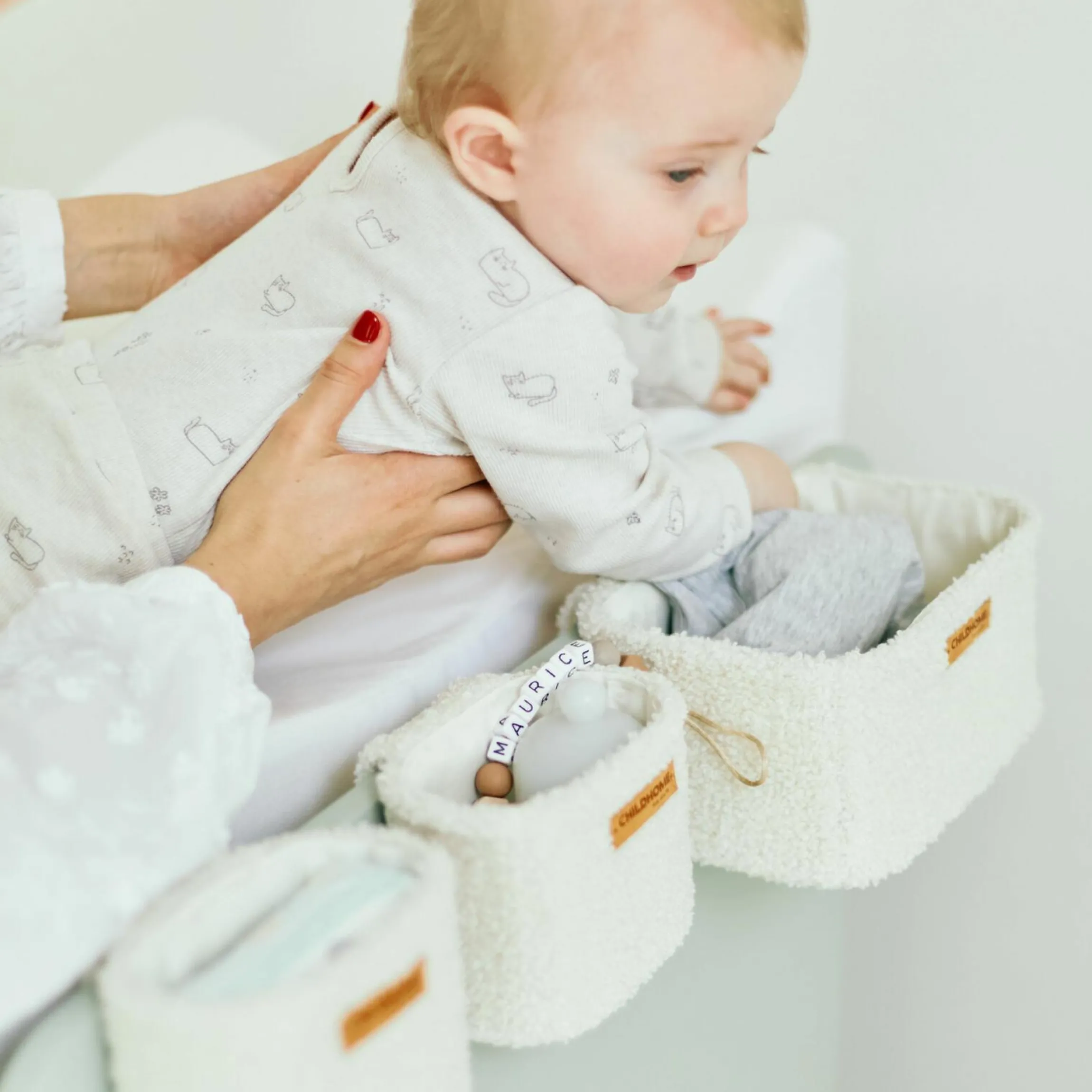 Aufbewahrungskorb 3er Set mit Haken zum Aufhängen - Teddy - Offwhite