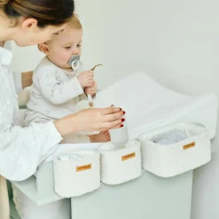 Aufbewahrungskorb 3er Set mit Haken zum Aufhängen - Teddy - Offwhite