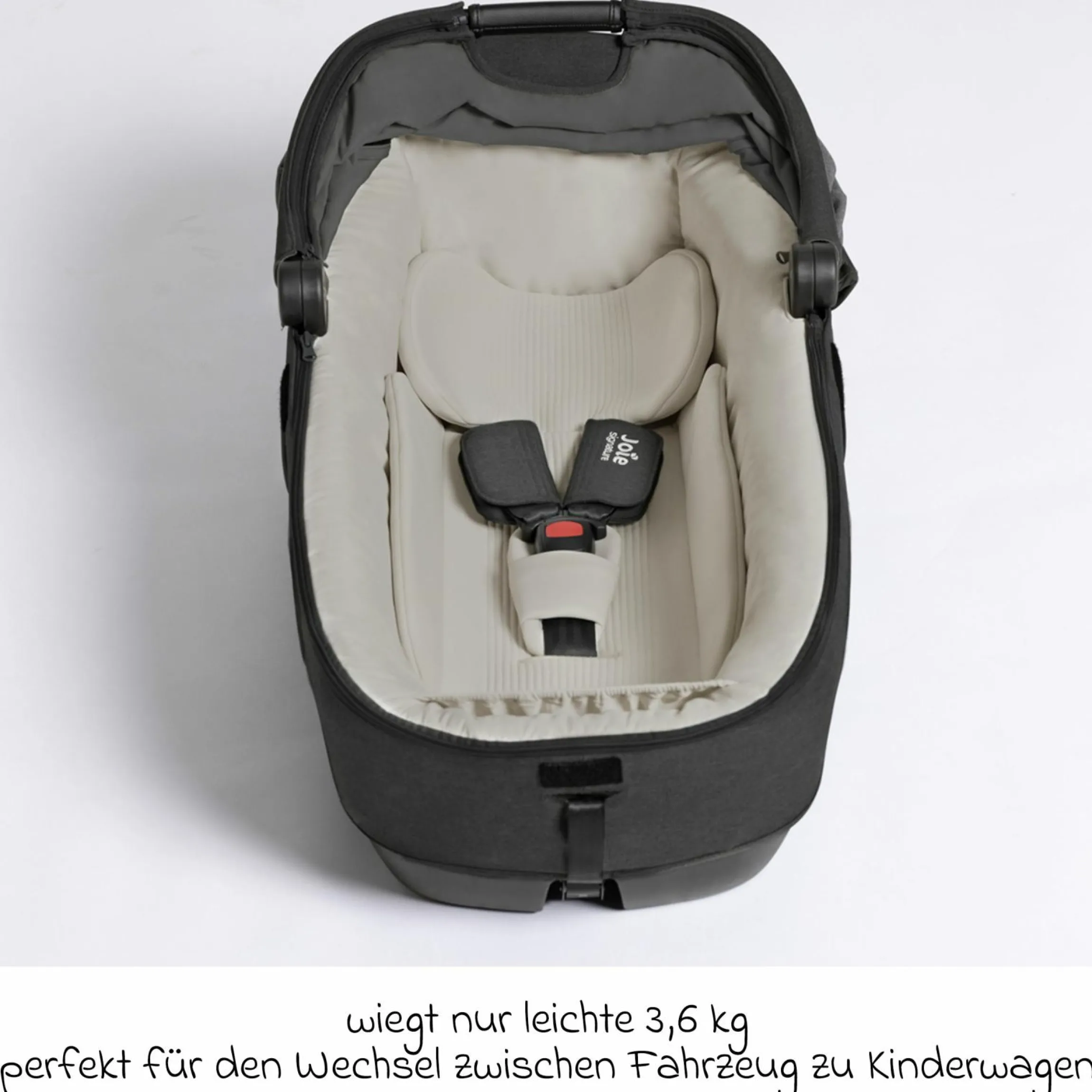 Auto-Babywanne Calmi R129 (40 cm - 75 cm) ab Geburt - 12 Monate im Auto und auf den Kinderwagen Vinca, Aeria, Finiti verwendbar inkl. Regenschutz - Signature - Ebony
