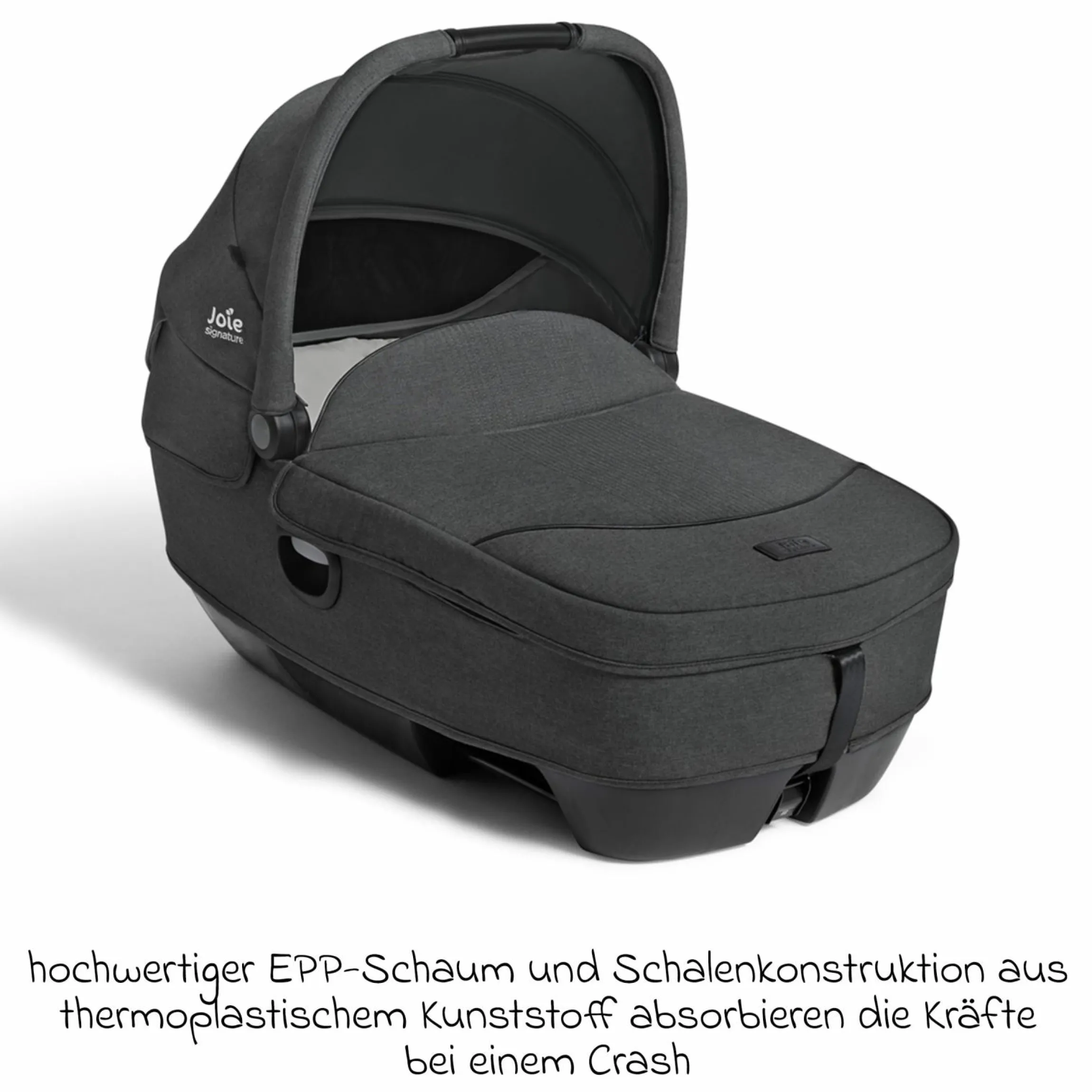 Auto-Babywanne Calmi R129 (40 cm - 75 cm) ab Geburt - 12 Monate im Auto und auf den Kinderwagen Vinca, Aeria, Finiti verwendbar inkl. Regenschutz - Signature - Ebony