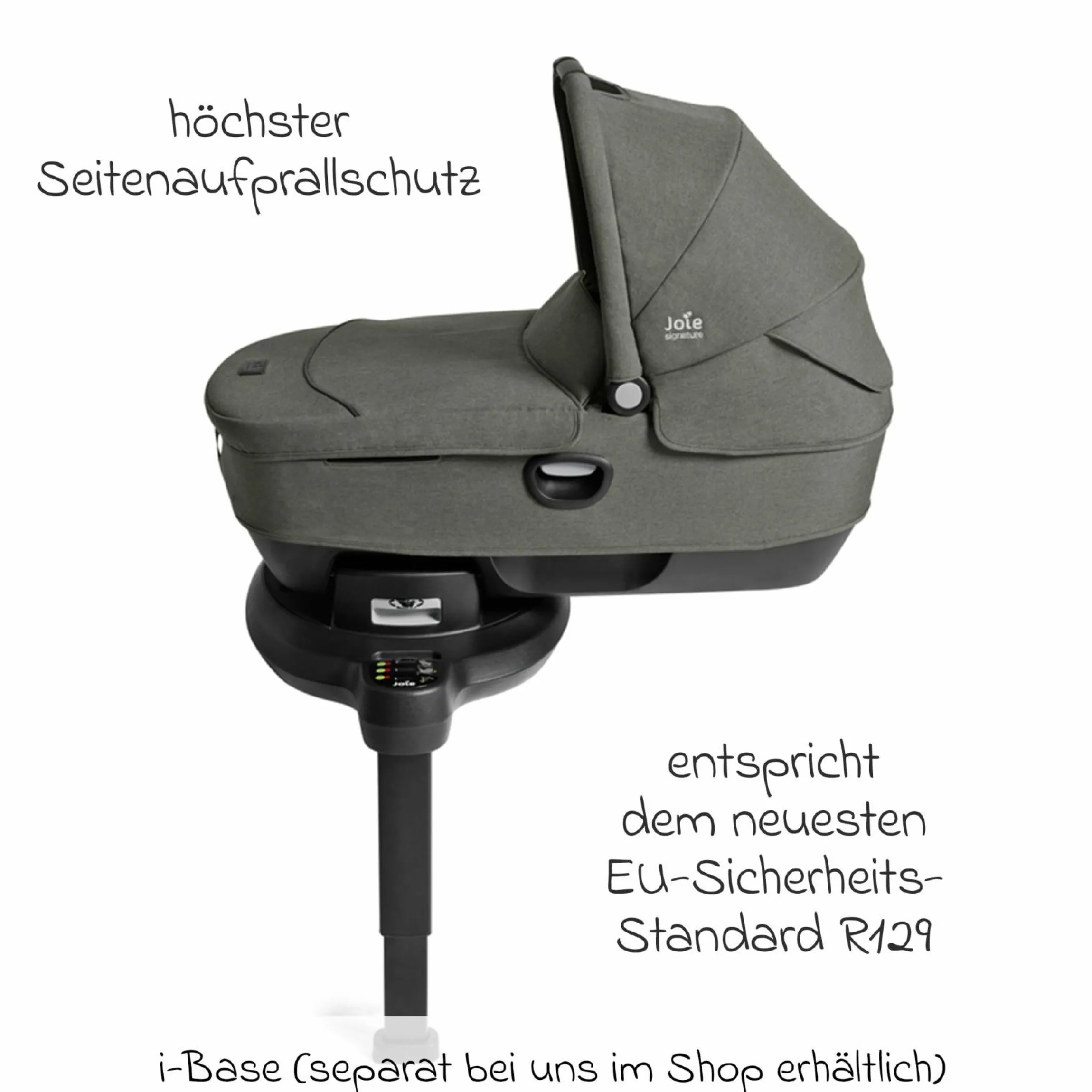 Auto-Babywanne Calmi R129 (40 cm - 75 cm) ab Geburt - 12 Monate im Auto und auf den Kinderwagen Vinca, Aeria, Finiti verwendbar inkl. Regenschutz - Signature - Evergreen