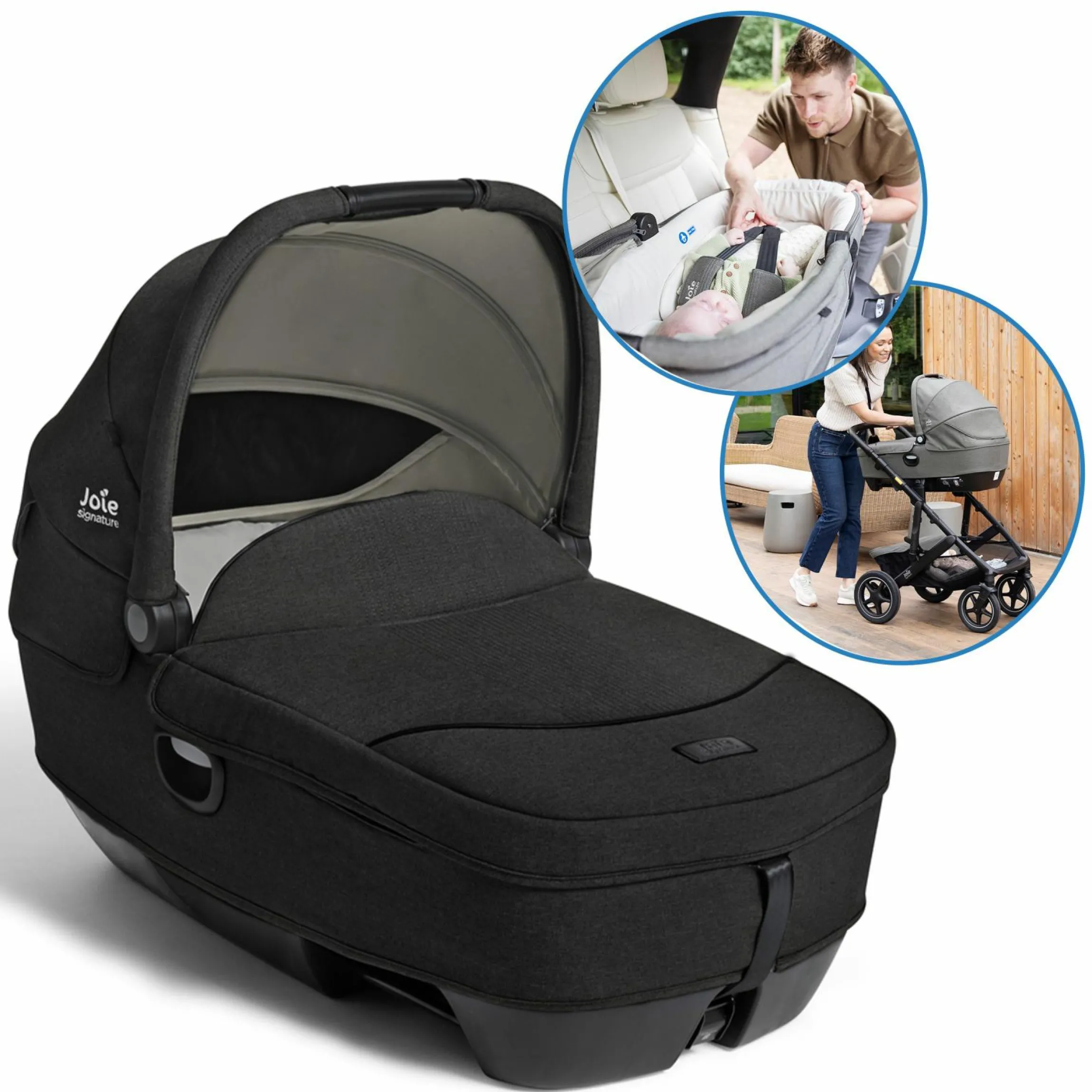 Auto-Babywanne Calmi R129 (40 cm - 75 cm) ab Geburt - 12 Monate im Auto und auf den Kinderwagen Vinca, Aeria, Finiti verwendbar inkl. Regenschutz - Signature - Eclipse