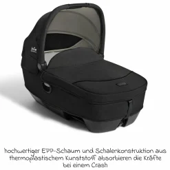 Auto-Babywanne Calmi R129 (40 cm - 75 cm) ab Geburt - 12 Monate im Auto und auf den Kinderwagen Vinca, Aeria, Finiti verwendbar inkl. Regenschutz - Signature - Eclipse