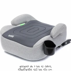 Auto-Kindersitzerhöhung Booster i-Size ab 7 Jahre - 12 Jahre (125 cm - 150 cm) mit einklappbarer Isofix-Halterung & Getränkehalter - Dunkelgrau Grau
