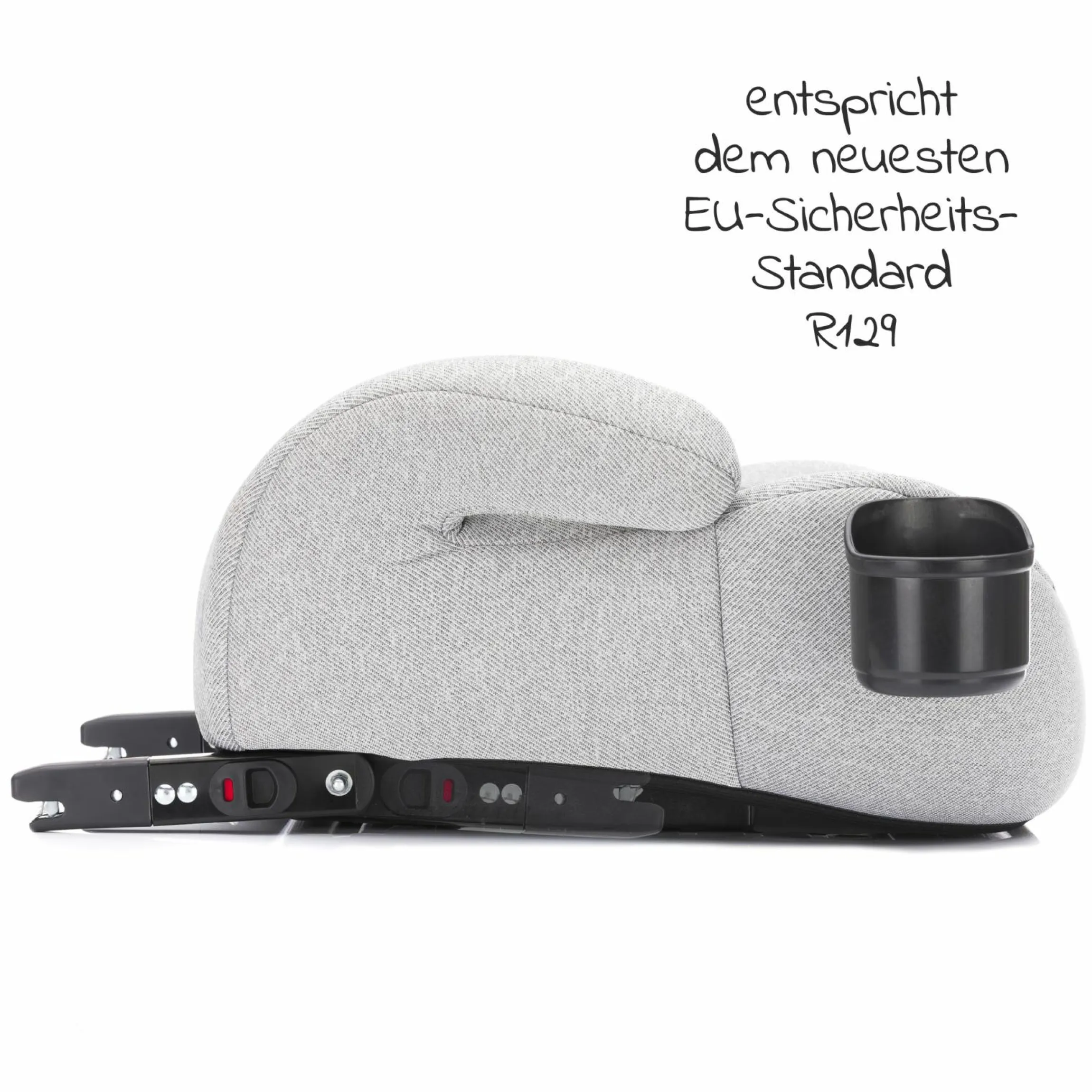 Auto-Kindersitzerhöhung Booster i-Size ab 7 Jahre - 12 Jahre (125 cm - 150 cm) mit einklappbarer Isofix-Halterung & Getränkehalter - Dunkelgrau Grau