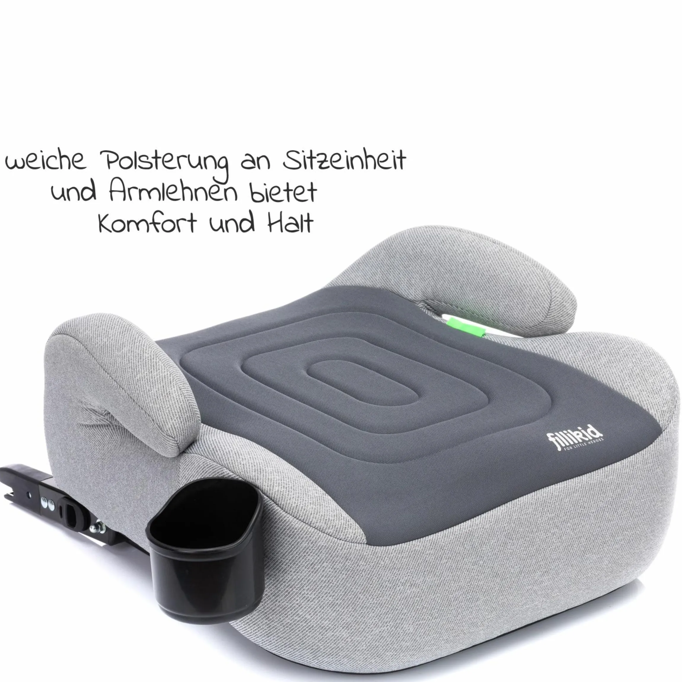 Auto-Kindersitzerhöhung Booster i-Size ab 7 Jahre - 12 Jahre (125 cm - 150 cm) mit einklappbarer Isofix-Halterung & Getränkehalter - Dunkelgrau Grau