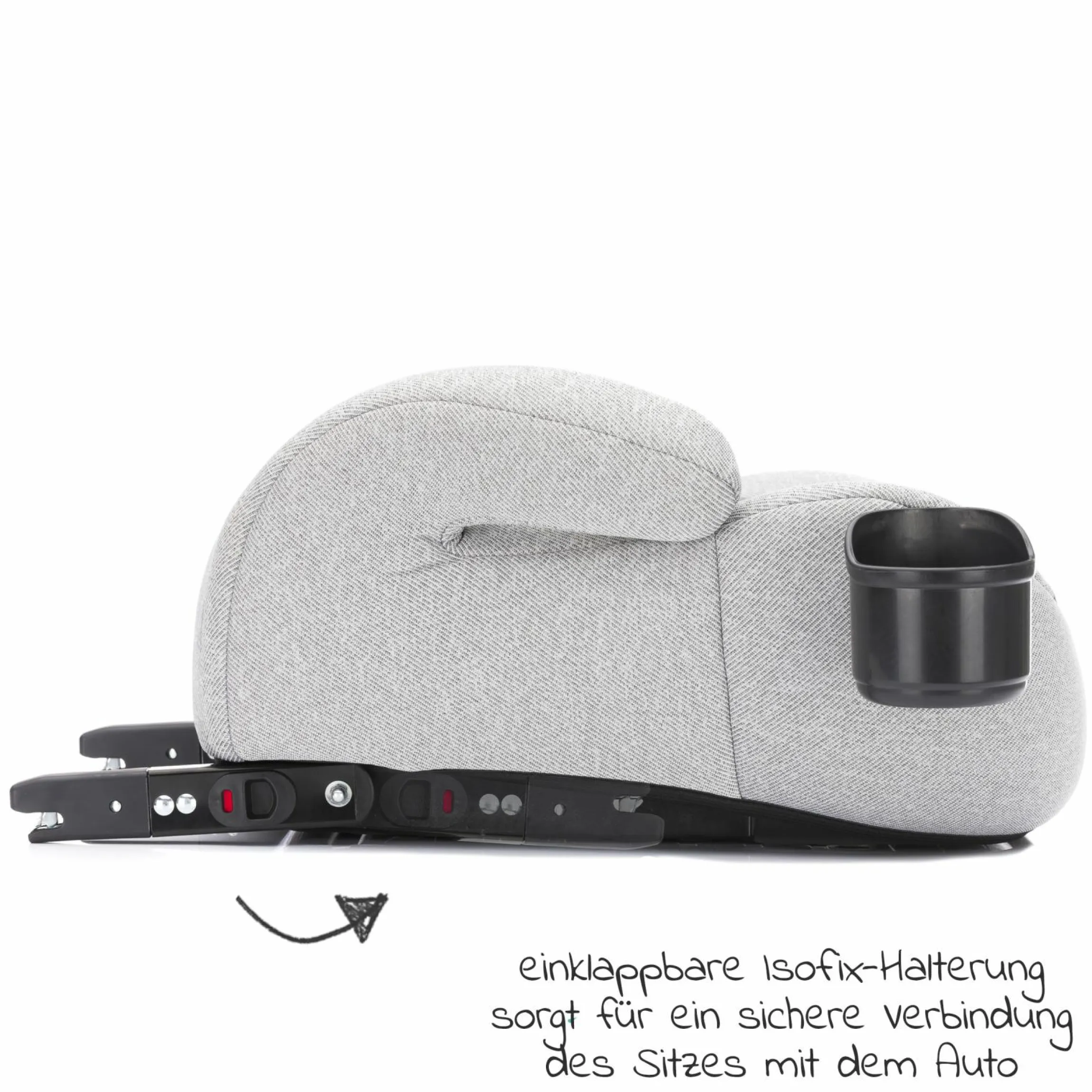 Auto-Kindersitzerhöhung Booster i-Size ab 7 Jahre - 12 Jahre (125 cm - 150 cm) mit einklappbarer Isofix-Halterung & Getränkehalter - Dunkelgrau Grau