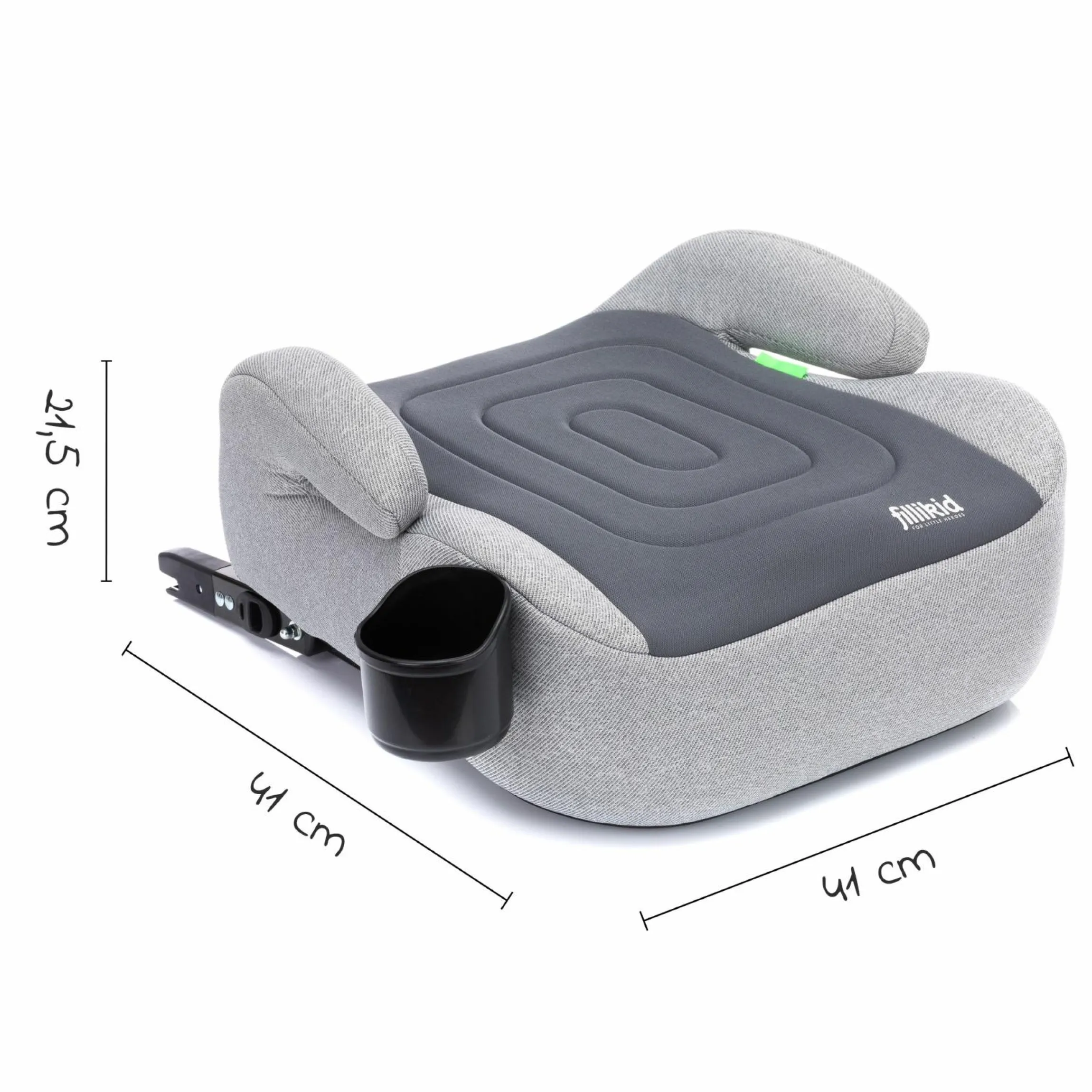 Auto-Kindersitzerhöhung Booster i-Size ab 7 Jahre - 12 Jahre (125 cm - 150 cm) mit einklappbarer Isofix-Halterung & Getränkehalter - Dunkelgrau Grau