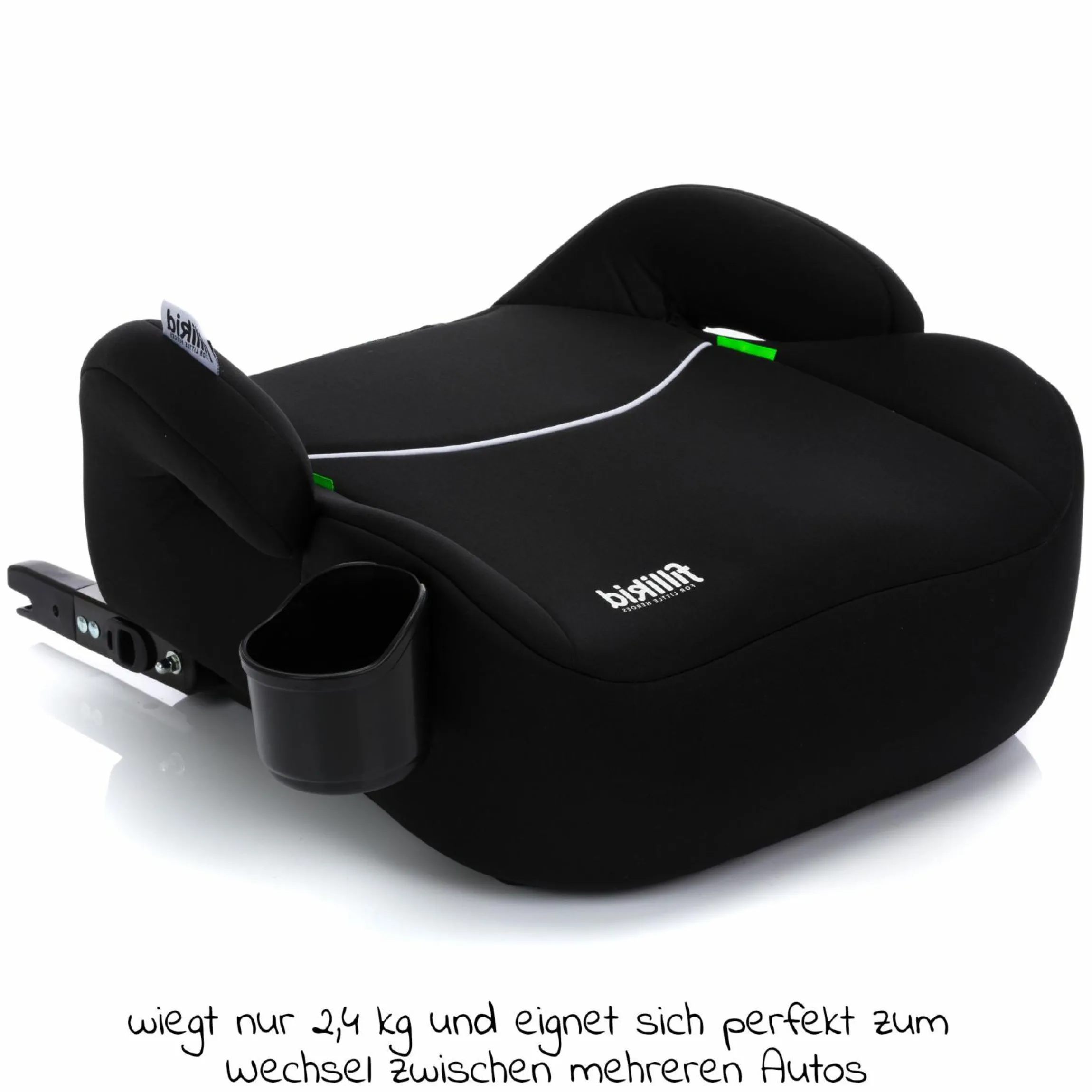 Auto-Kindersitzerhöhung Booster i-Size ab 7 Jahre - 12 Jahre (125 cm - 150 cm) mit einklappbarer Isofix-Halterung & Getränkehalter - Schwarz