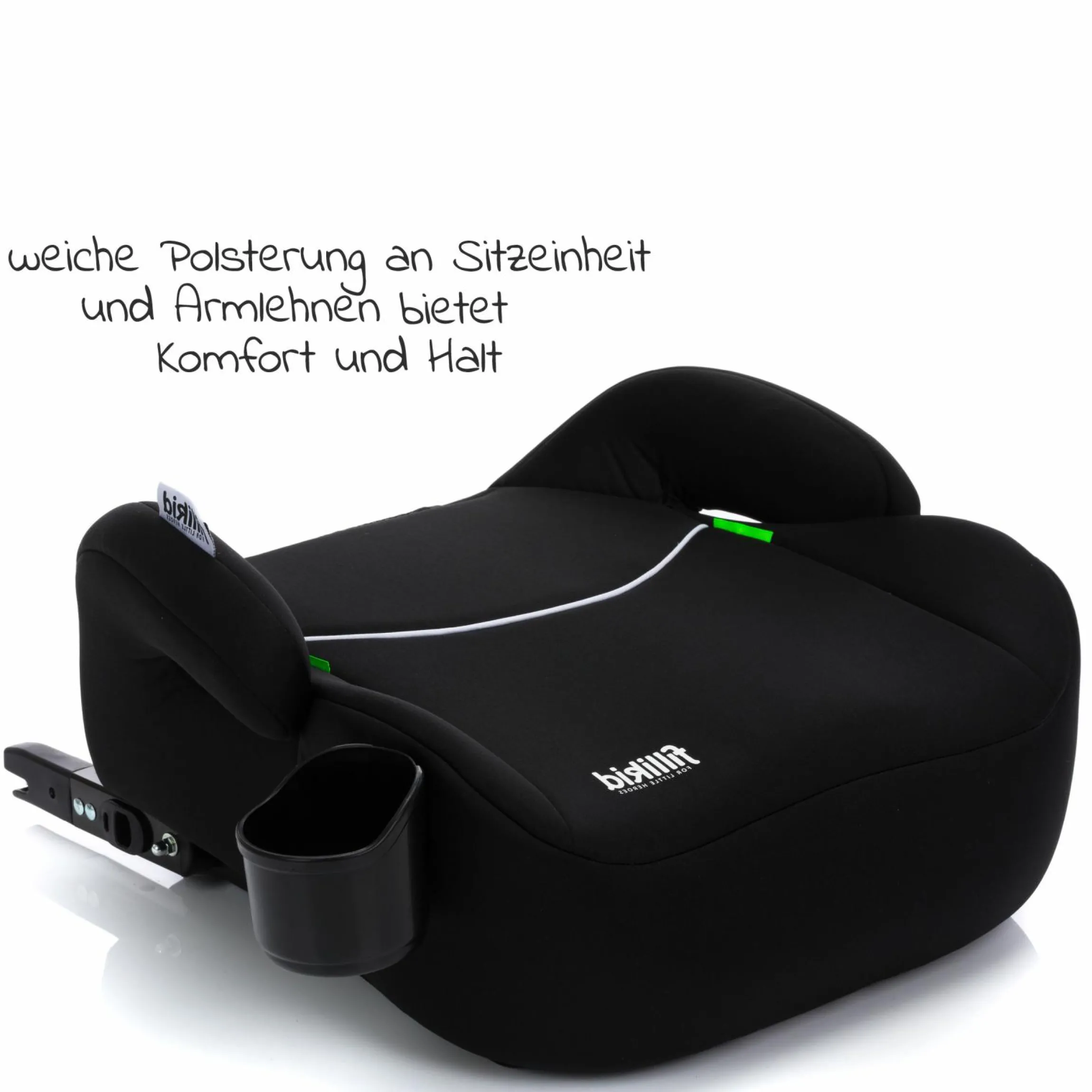Auto-Kindersitzerhöhung Booster i-Size ab 7 Jahre - 12 Jahre (125 cm - 150 cm) mit einklappbarer Isofix-Halterung & Getränkehalter - Schwarz