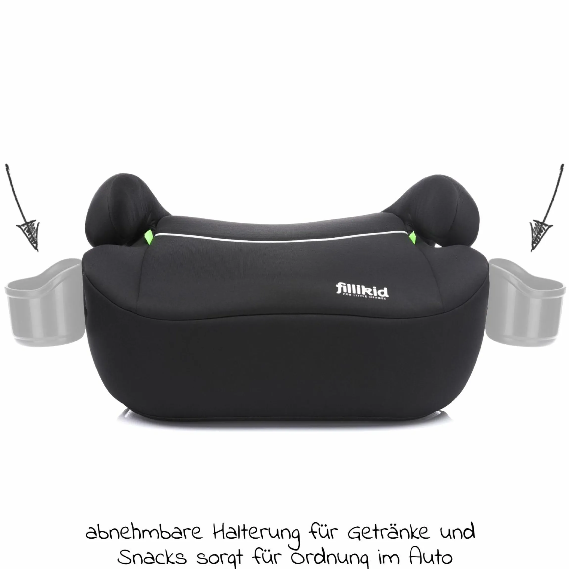 Auto-Kindersitzerhöhung Booster i-Size ab 7 Jahre - 12 Jahre (125 cm - 150 cm) mit einklappbarer Isofix-Halterung & Getränkehalter - Schwarz